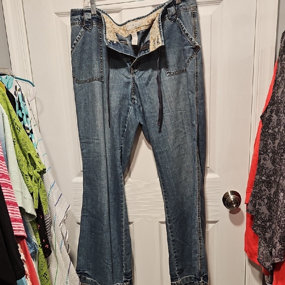 Lane Bryant Blue Flare Drawstring Jeans